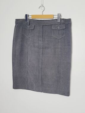 Della Spiga Italy Dark Gray Corduroy Pocket Lined Straight Buttons Skirt 14